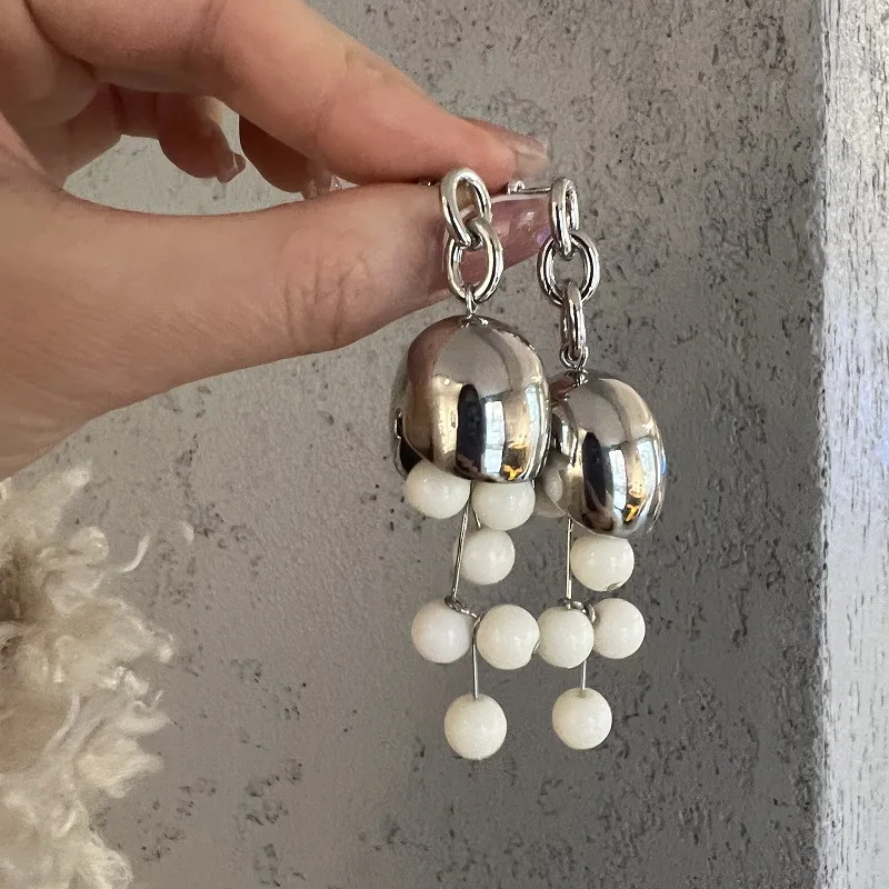 Fashion Flower White Tassel Drop Earrings for Women Trendy Elegant Beaded Dangle Earrings Korean Jewelry Girls Party Gifts