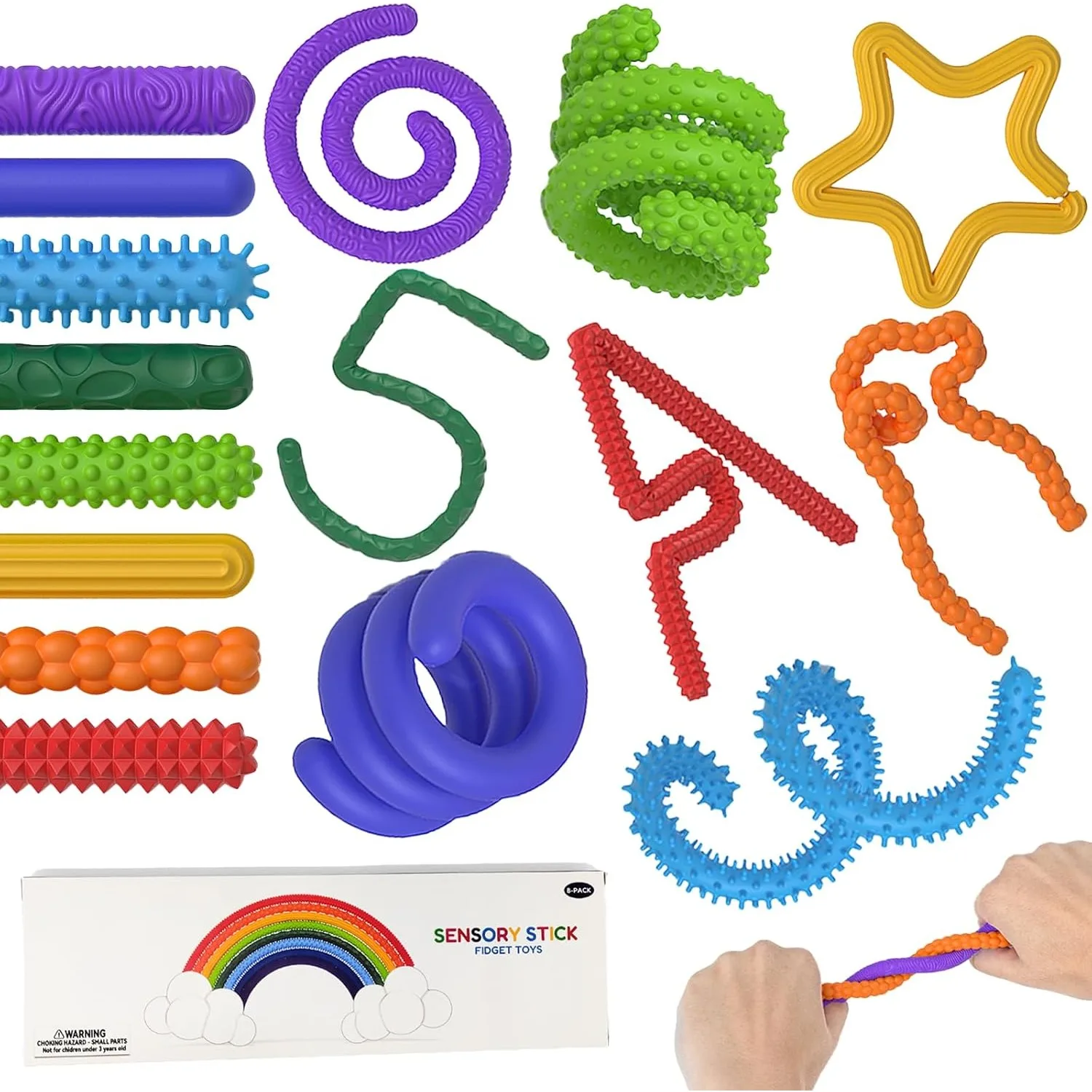 

8pcs EDC Fidget Sensory Sticks toys, Worry Balls Autism Calming Kid Adults Anxiety Relief Stress Sensory Toy, Christmas gifts
