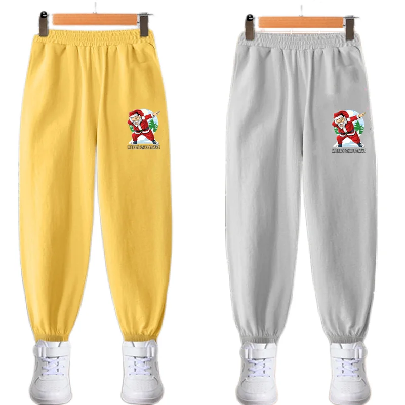 

2024 Boys Anti Mosquito Pants Summer Santa Claus Print Loose Pants Children's Cotton Pants Christmas Trousers