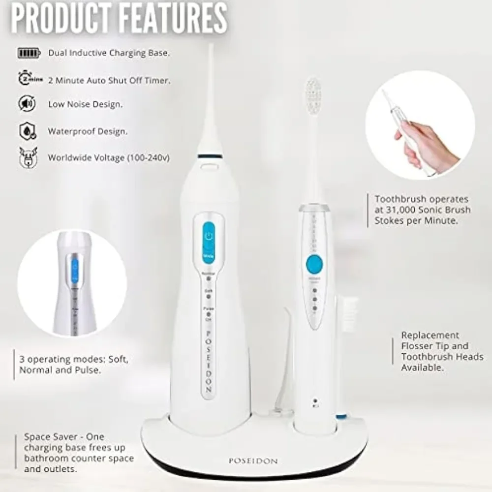 Producten Poseidon Irrigator En Tandenborstel Combo-Oplaadbare Sonische Tandenborstel En Orale Irrigator Ter Ondersteuning Van De Mondgezondheid