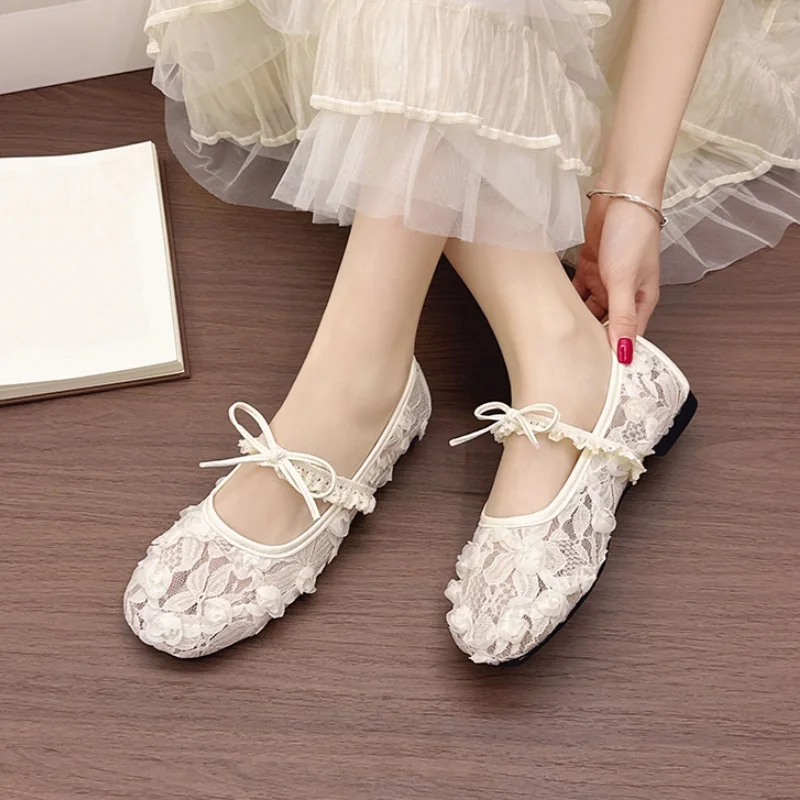 

*Fashion New Mesh Anti Slip Casual Work Shoes Spring Autumn Round Toe Comfortable Butterfly Bow Large Size Flat Shoes for Women