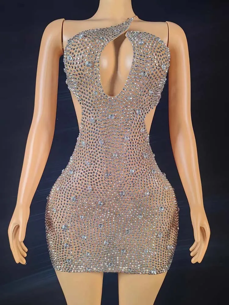 Abito sexy senza schienale con tracolla singola con strass di alta qualità 2025 Abbigliamento da donna personalizzato di nuova moda