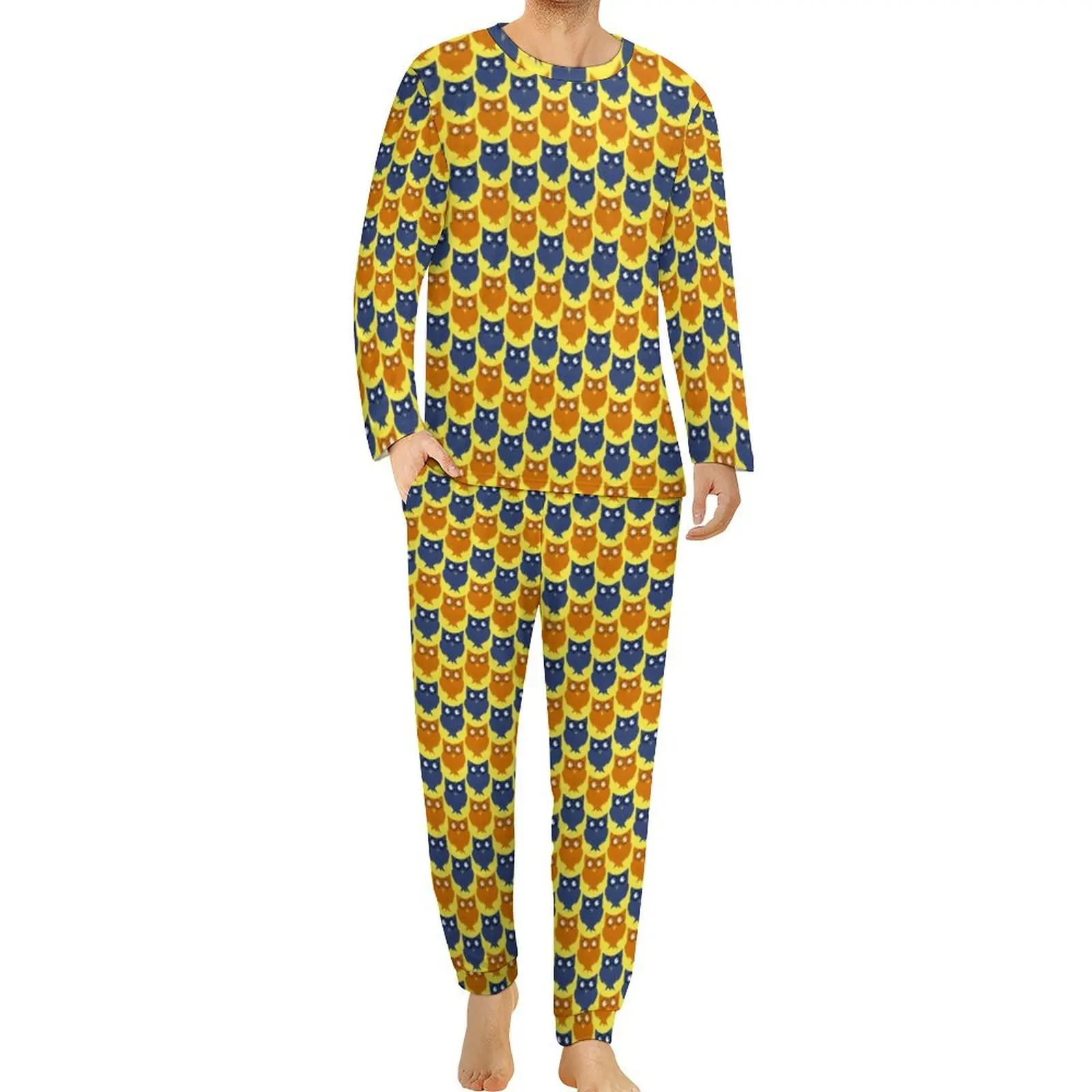 Owl Design Pajamas Winter Lil Hatchling Print Leisure Home Suit Male 2 Pieces Design Long-Sleeve Soft Oversized Pajama Sets