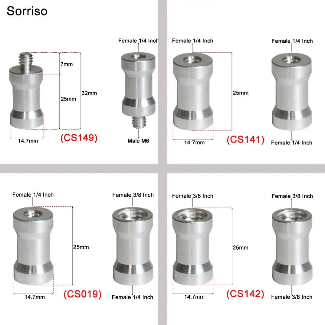 카메라 암수 변환 나사, Dslr 라이트 스탠드 삼각대용 고정 마운트 변환기, 1/4 인치, 3/8 인치, 20 스레드