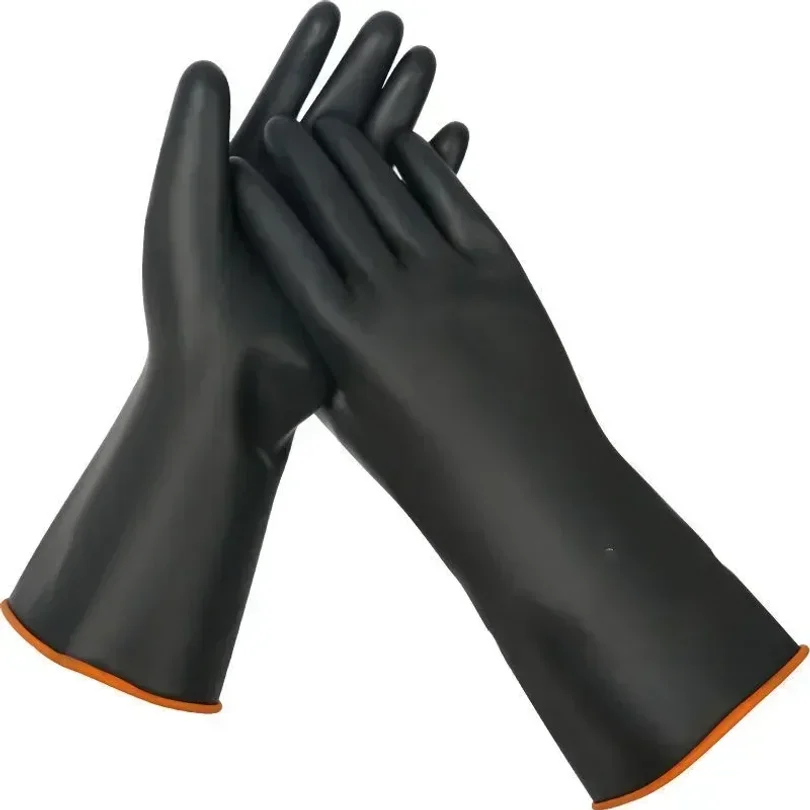 Black Gloves Heavy Duty Rubber Gloves Acid Alkali Resistant Chemical Work Safety For Industry Labor Protective Glove