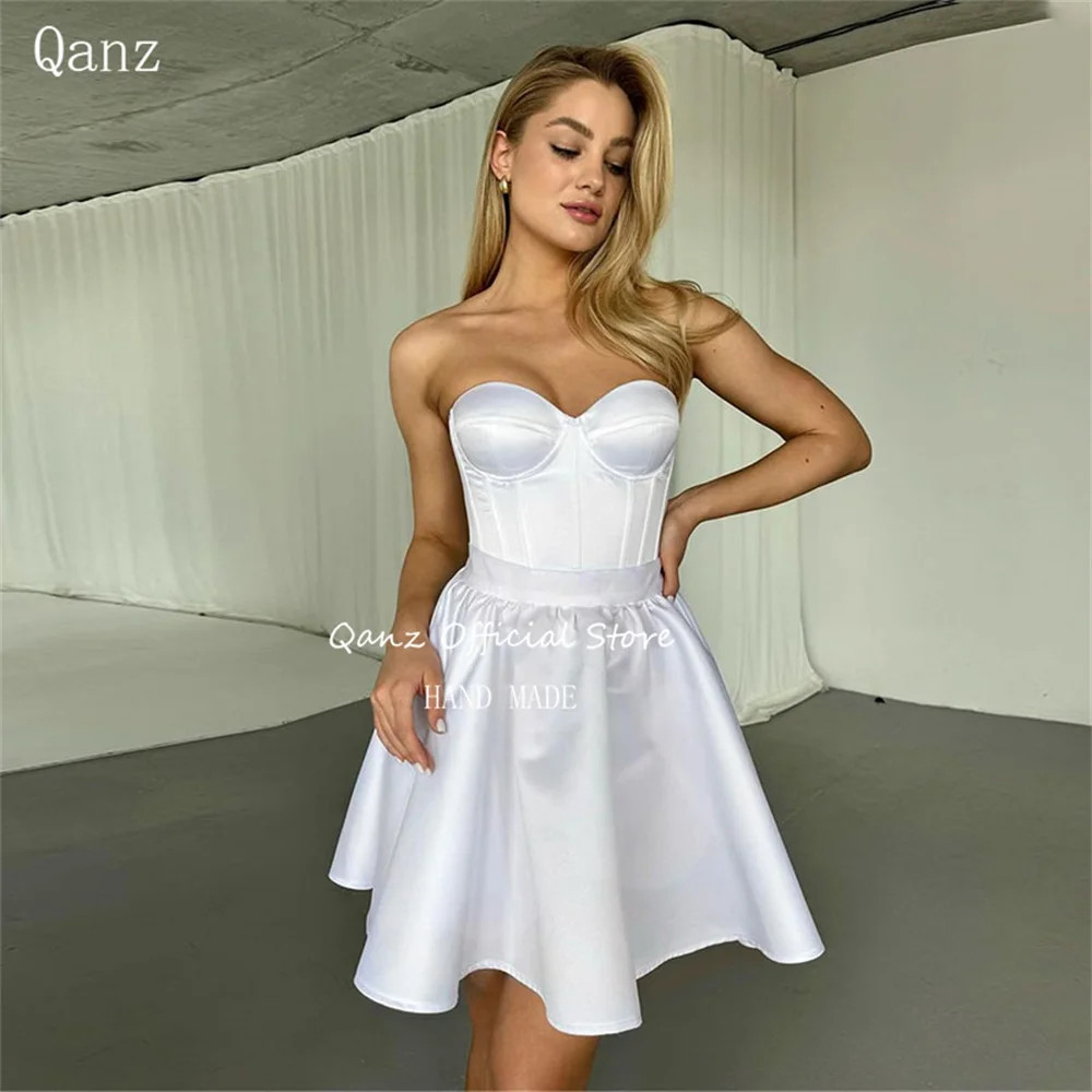 

Qanz Sweetheart Wedding Party Dress Corset Back Modern Vestidos Para Eventos Especiales Short Vestidos De Novia Customized