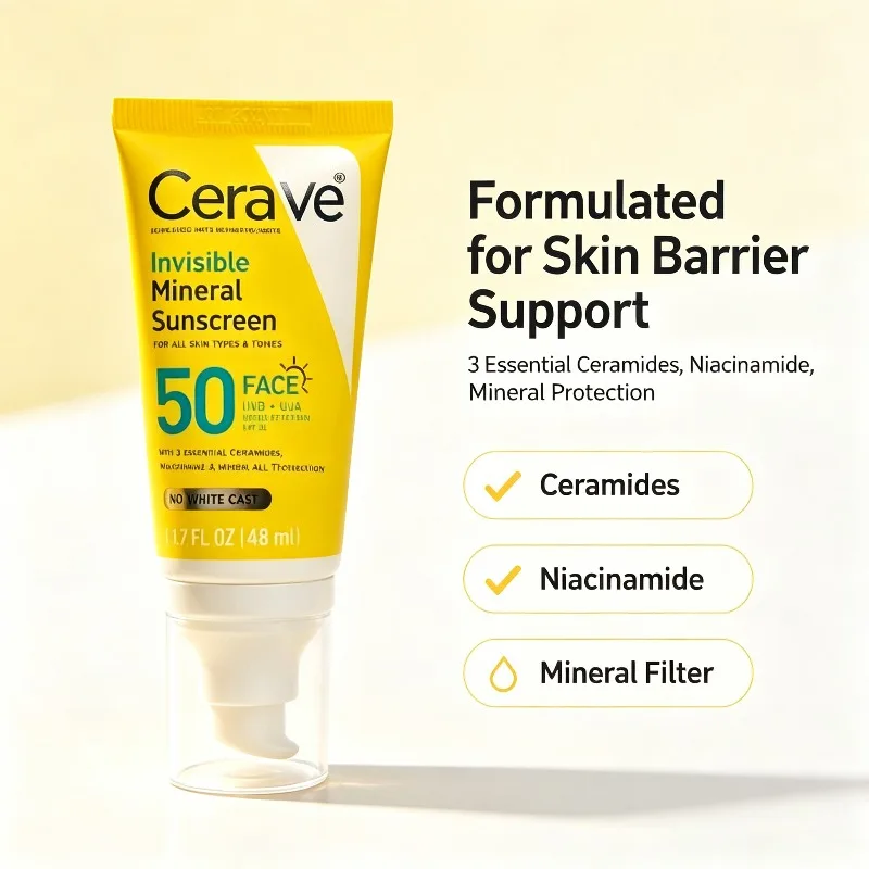 CeraVe 48ml Invisible Face Sunscreen SPF50, Lightweight Mineral Lotion with Niacinamide for All Skin Types image 6