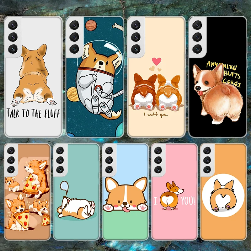Capa macia dos desenhos animados Corgi Cute Dog, capa padrão para Samsung Galaxy S23, S22 Ultra, S21 Plus, S20 FE, S10 Lite, S9, S8 +, S10E, S7 Edge