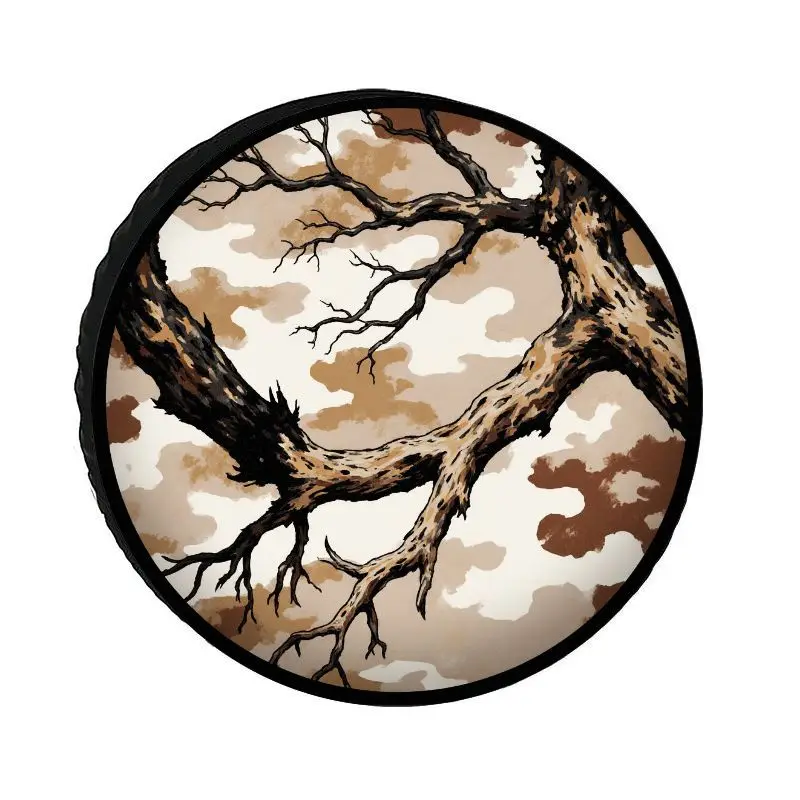 Outdoor Off-Road Style Tire Cover, Camouflage Dead Tree Branch Texture, Polyester Dustproof Sunscreen Spare Tire Protector, Suit