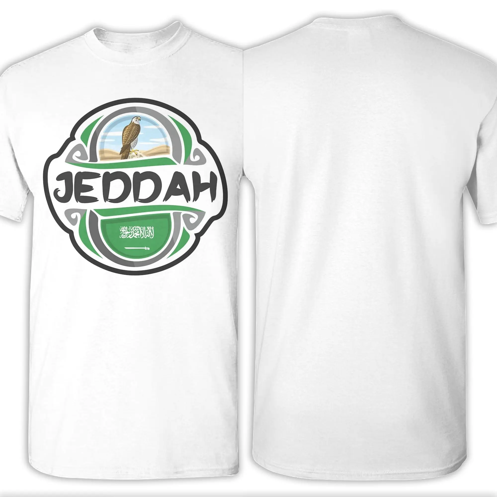 جيداه المملكة العربية السعودية العلم شارة السفر الرجال تي شيرت الجدة تي شيرت قصير الأكمام طاقم الرقبة تي شيرت القطن عيد ميلاد بلايز