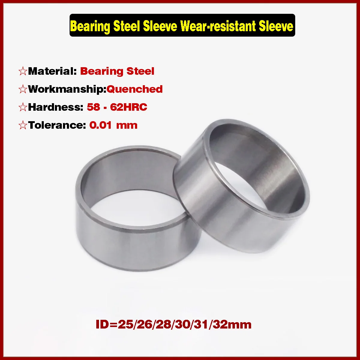 

1Pcs Inner Diameter 25mm 26mm 28mm -32mm Bearing Steel Sleeve Wear-resistant Sleeve Axle Bushing Guide Sleeve