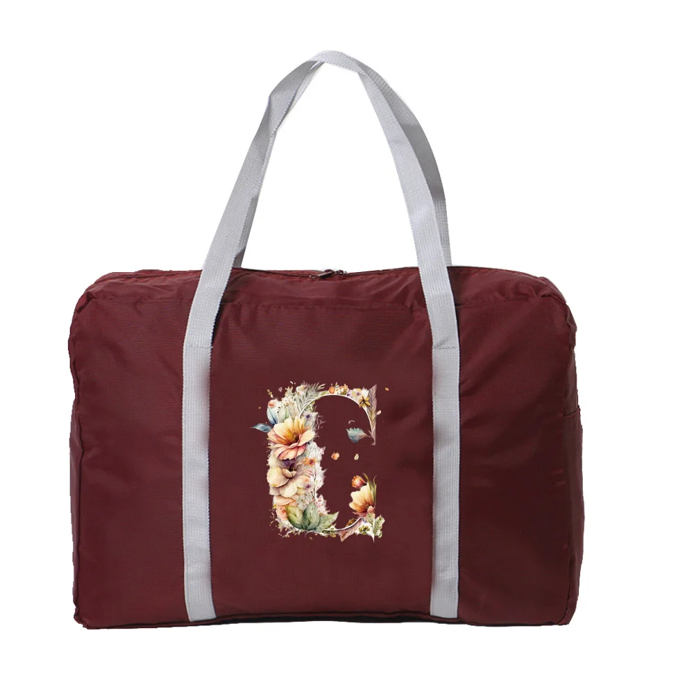 Foldable Bolsa de Viagem Portátil, Padrão Floral, Letter Printing, Minimalista, Multi Funcional, Saco De Armazenamento, Elegante