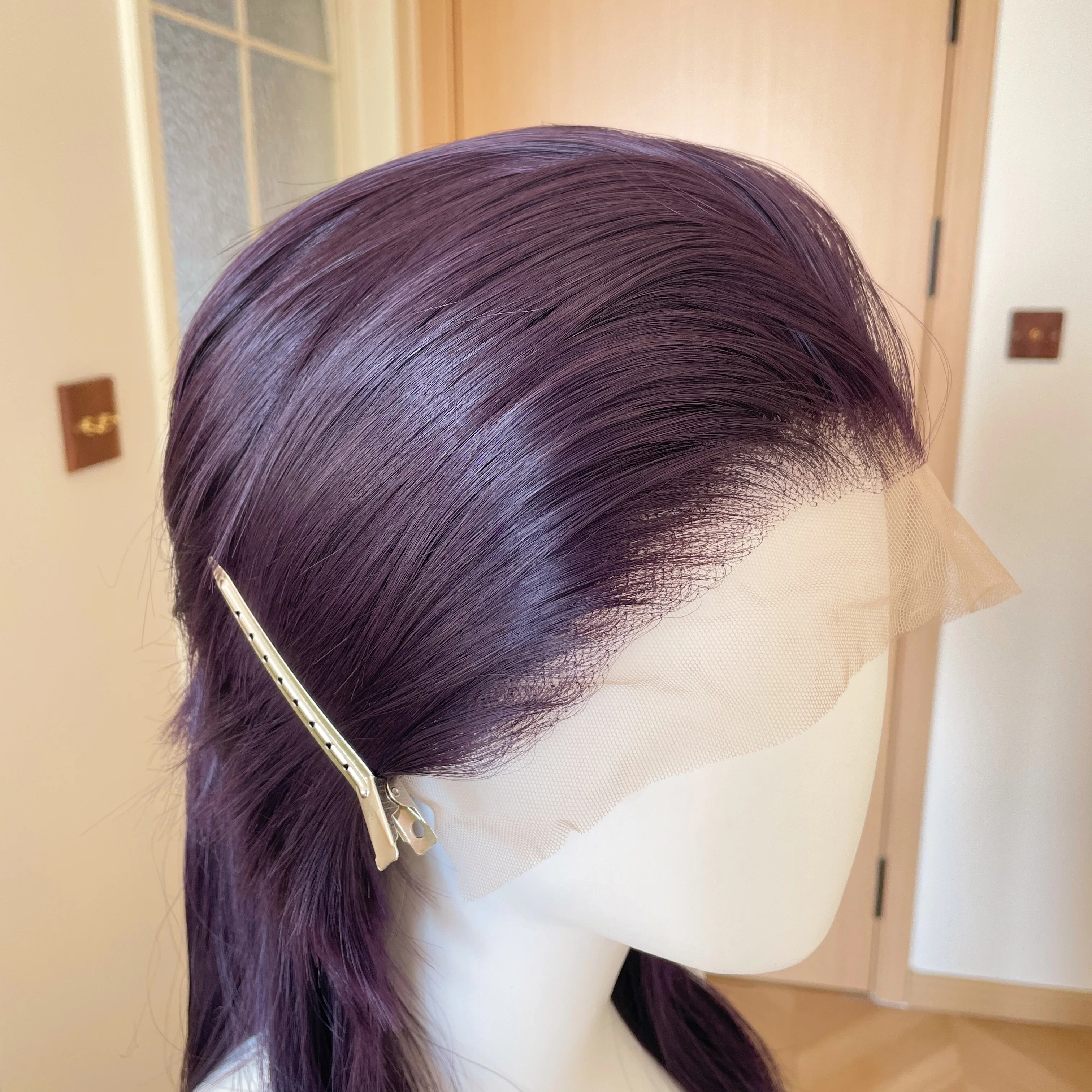 Shoulder Length Mullet Cosplay Wigs for Men Short Curly Dark Purple Synthetic 13x4 Lace Front Wigs for Women Glueless Medium Cap