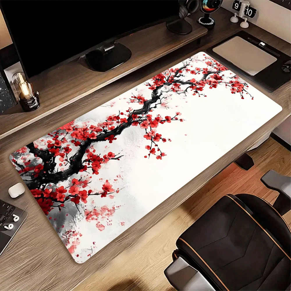 

Коврик для мыши «Красная слива в снегу»: очень большой, толстый, мягкий резиновый коврик для стола с прошитыми краями для офиса и игр.