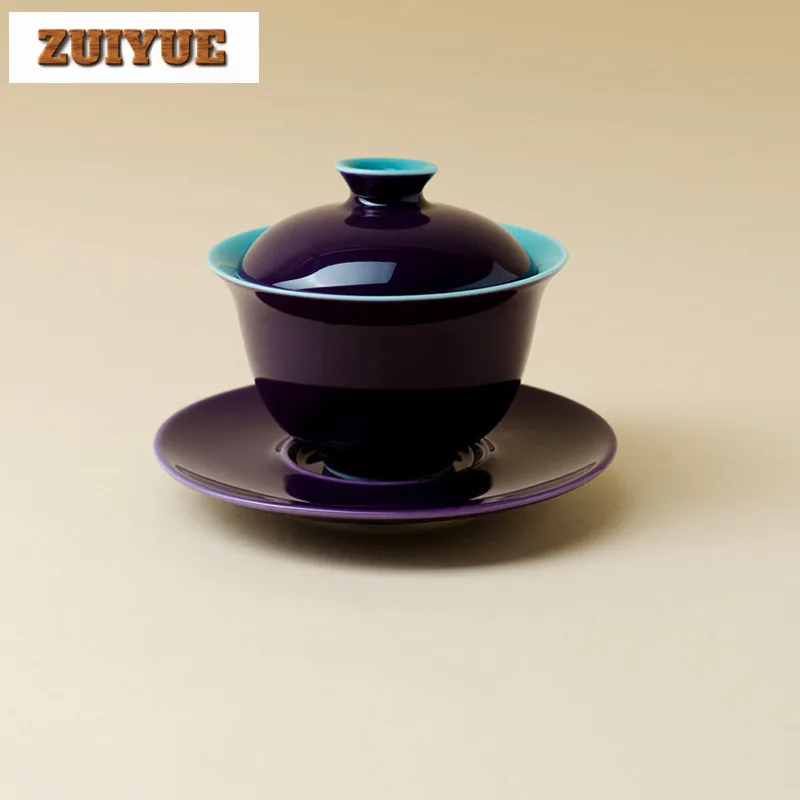 115ml Grape Purple Solid Color Gaiwan Ancient Tea Tureen Tea Bowl With Lid Kit Tea Brewing Cover Bowl Tea Ceremony Ornaments