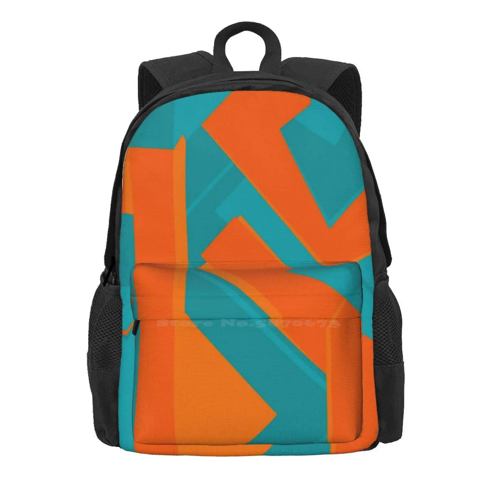 Teal And Orange-Abstract Art Hot Sale Backpack Fashion Bags Orange Abstract Art Teal Abstract Art