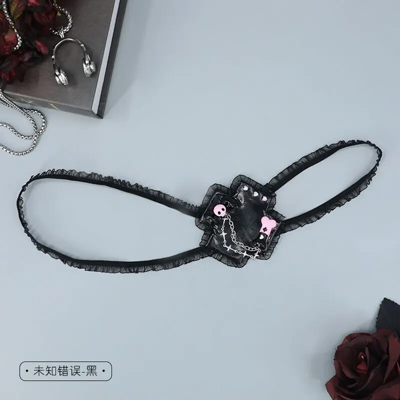 Lolita Anime Single Eye Mask Black Mask Gothic Pink Skull Comfortable Eye Patch Adjustable Halloween Cosplay Party Accessories