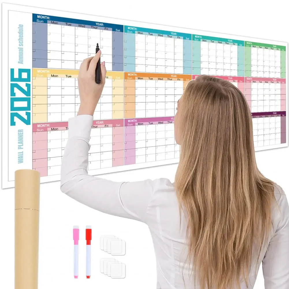تصميم التقويم ملصقات الفئة اللامعة 2026 تقويم جداري للسبورة البيضاء غير اللامعة قابل لإعادة الاستخدام لتخطيط العمل المنزلي للتنظيم #5