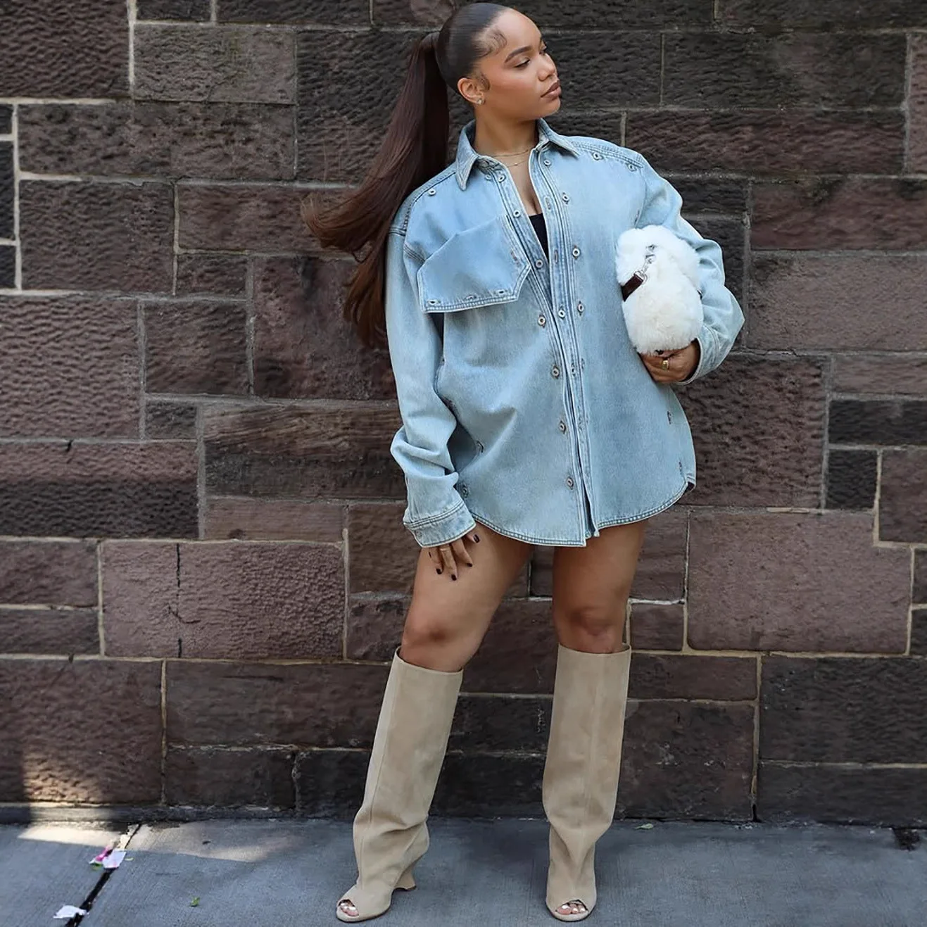 سترة الدنيم غير الرسمية للنساء خمر واحدة الصدر رفض طوق شارع العليا المرقعة الدنيم ملابس خارجية لخريف 2025