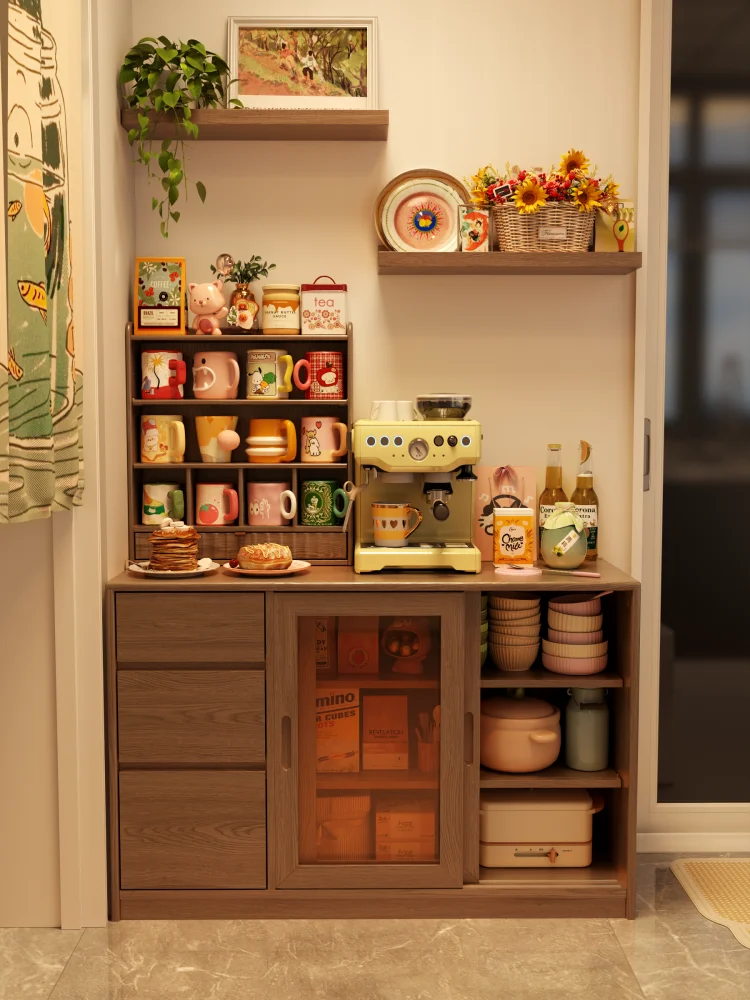 Factory Direct 2026 Top RatedSolid wood dining side cabinet, living room wall locker, antique tea cabinet, small apartment stora