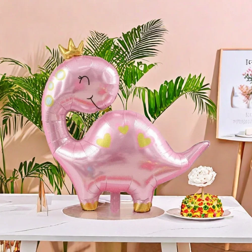 1 large golden crown, pink dinosaur balloon, dinosaur jungle themed princess birthday party, gender unveiling decoration