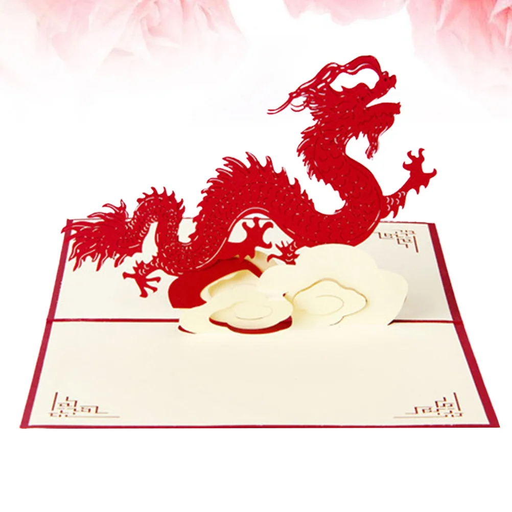 

2pcs Handmade Paper Craft 3D Greeting Card Chinese Style Diy Blessing Cards For New Year Spring Festival Gift