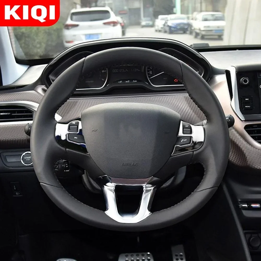 3Pcs/Set Car Steering Wheel Decoration Cover Trim Sticker Fit for Peugeot 2008 208 2014 - 2018 Accessories