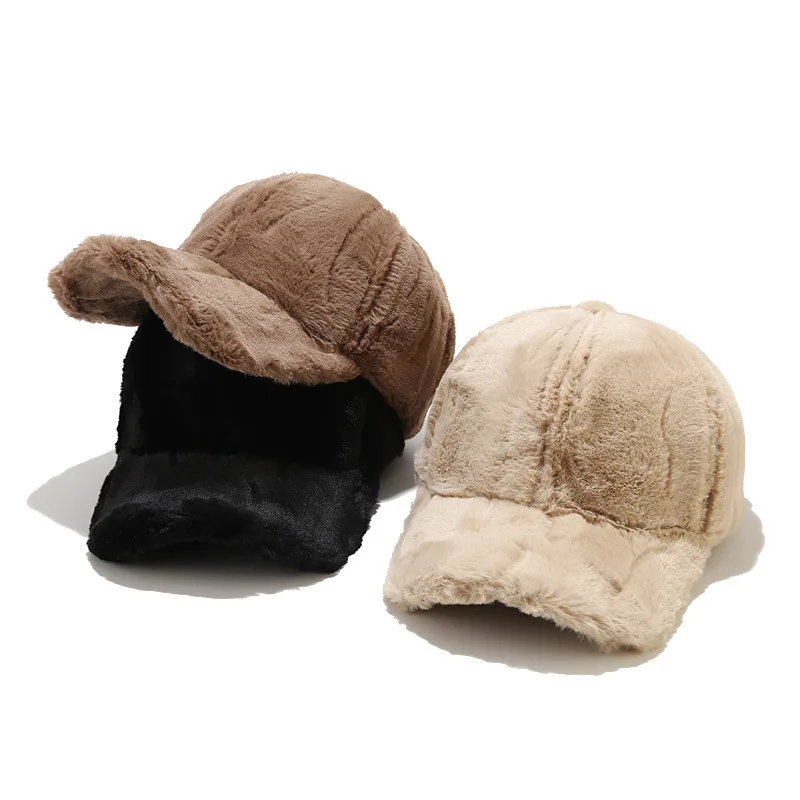 2023 New Fluffy Baseball Cap For Men Women Winter Thick Plush Peaked Hat Faux Fur Duck Tongue Caps Warm Ear Protection Bonnet