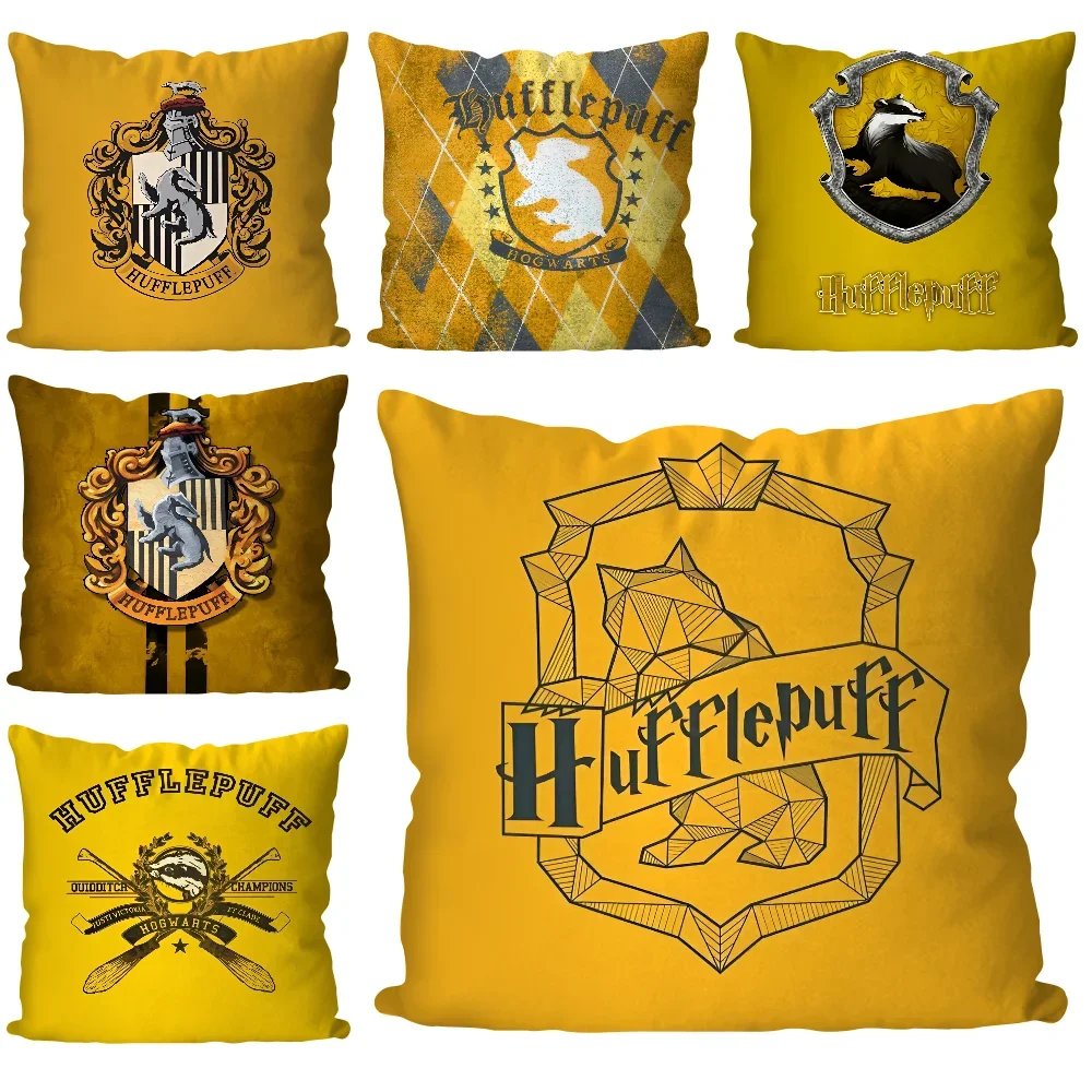 1PC H-Hufflepuff Pillow Case Pillow Covers Cartoon Sofa Decorative Home Double-sided Printing Short Plush Cute Cushion Cover