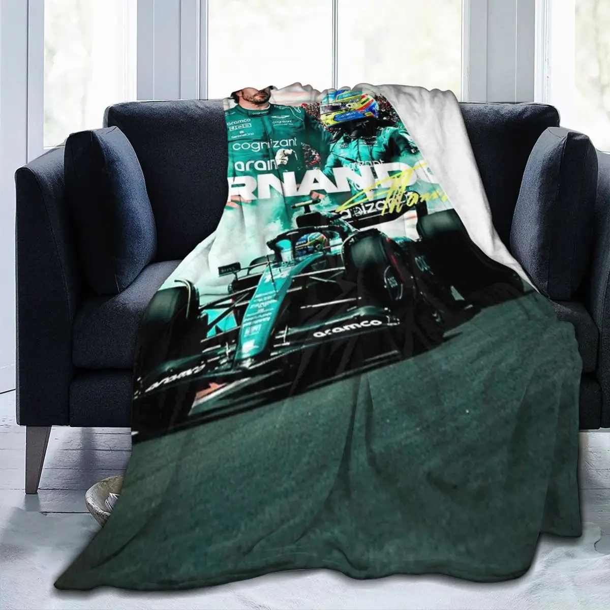 Vintage Fernando Alonso Poster Blankets Velvet Print Cozy Super Warm Throw Blankets for Home Outdoor Bedspreads