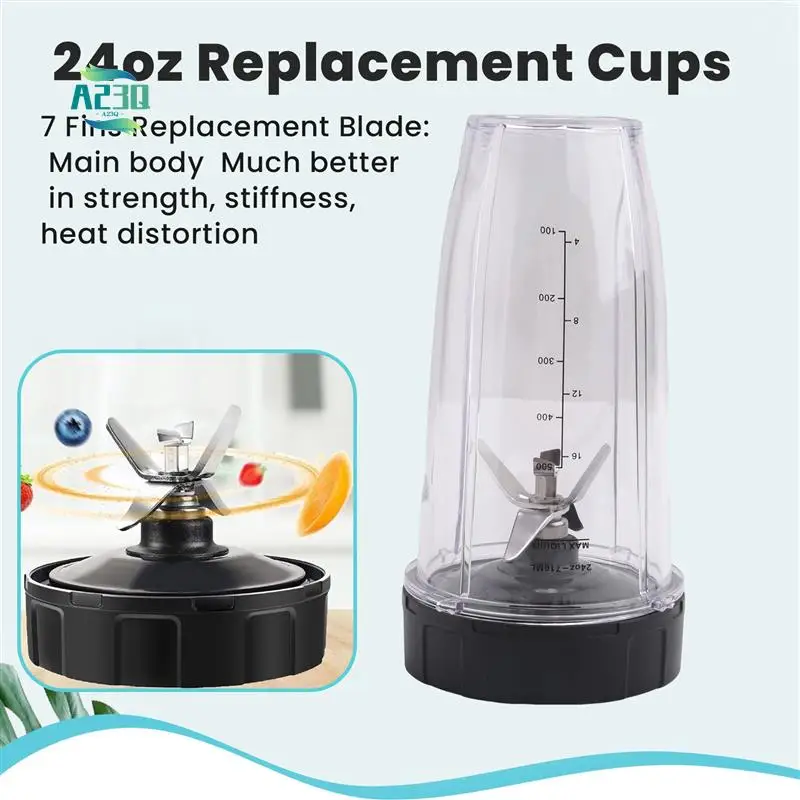 أكواب A23Q-24Oz مع أغطية للذهاب، شفرة مستخرج 7 زعانف، لخلاط Nutri Ninja Auto IQ BN801 SS101 BL480-30 BL641 BL642-30 #1