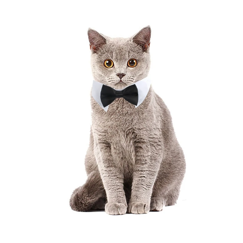 for Cat Tuxedo Necktie Dog Bow Tie with Handcrafted Adjustable Suit White Collar Formal Tie Tux Collar for Small Drop Shipping