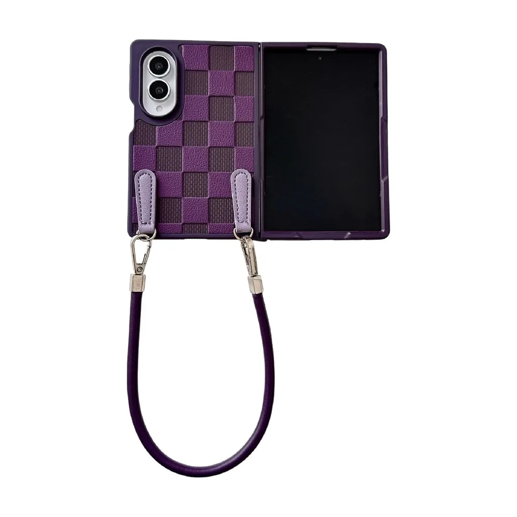 For Samsung Z Fold 3 4 5 6 7 8 Ultra  Retro Plaid Folding Screen Protective Case with Portable Lanyard Scratch-resistant