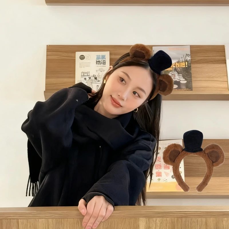 

Bear Ears Headband Plush Brown Bear Ears Headband Formal Hat Bear Hairhoop Puppy Ear Headwear Girls Party Hair Accessories