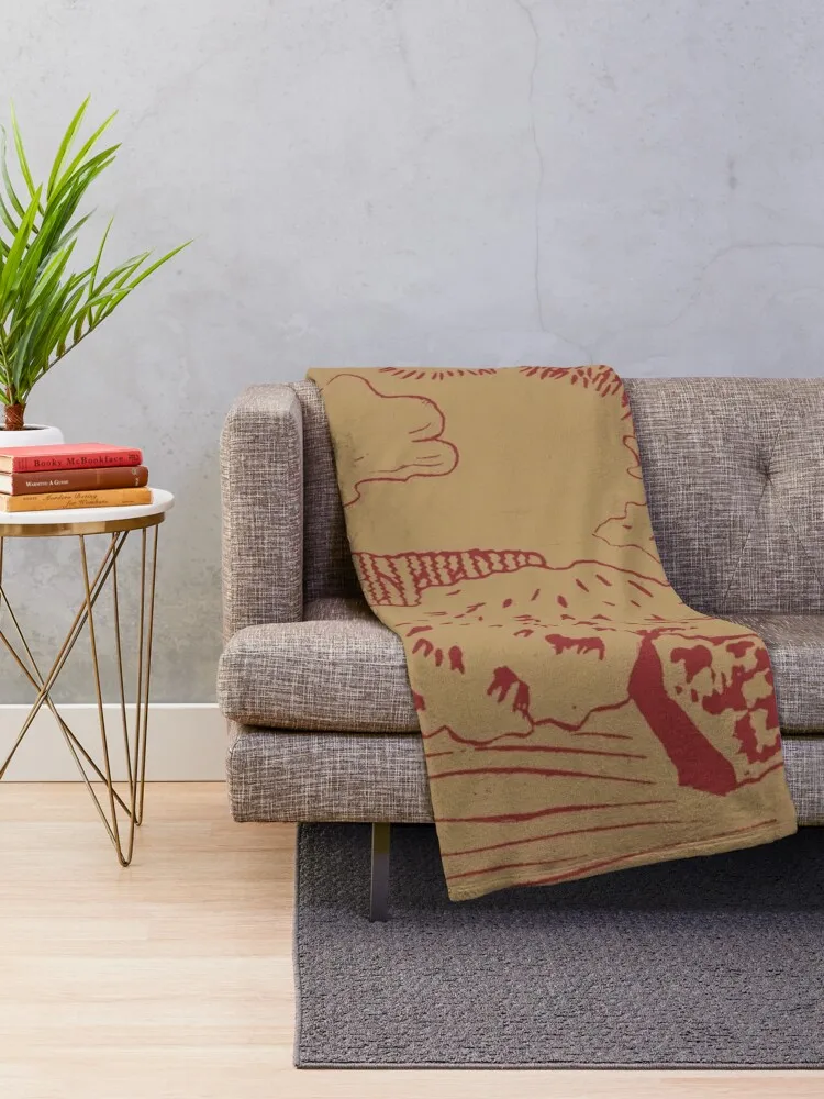 Japanese Garden with Pagoda Linocut Print - Ruby + Fawn Throw Blanket Sofa Flannel Blankets