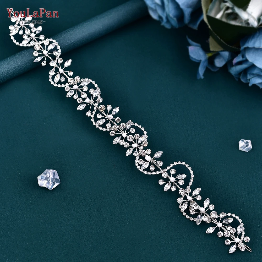 YouLaPan Sliver Color Rhinestone Waist Chain Bridal Wedding Dress Belt Woman Evening Gown Sash Ribbon Handmade Accessories SH266