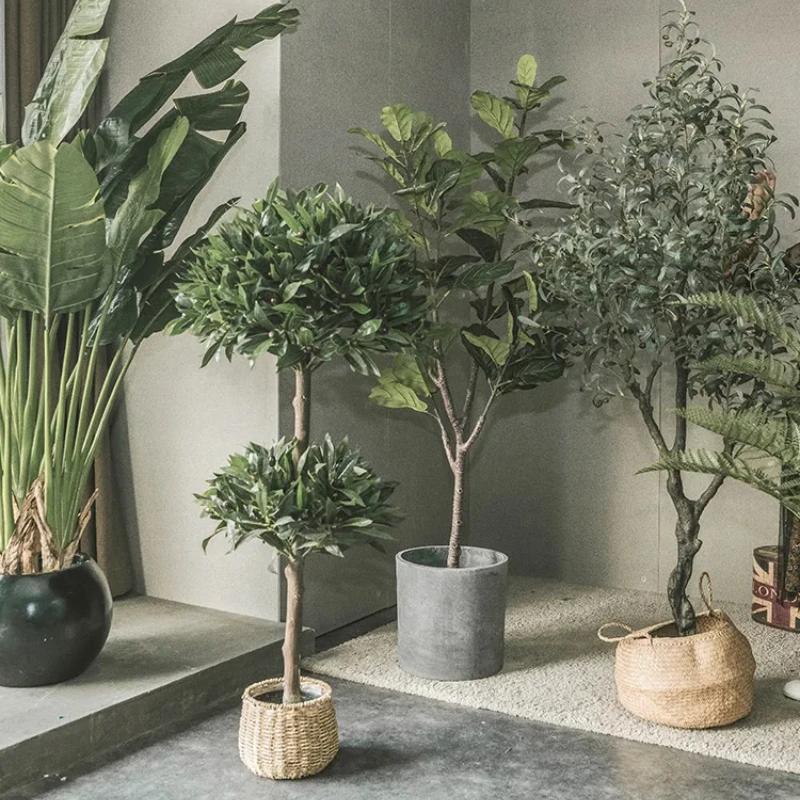 

Simulated green plants, high-end and luxurious indoor floor to ceiling banyan tree, potted living room, olive tree decoration,