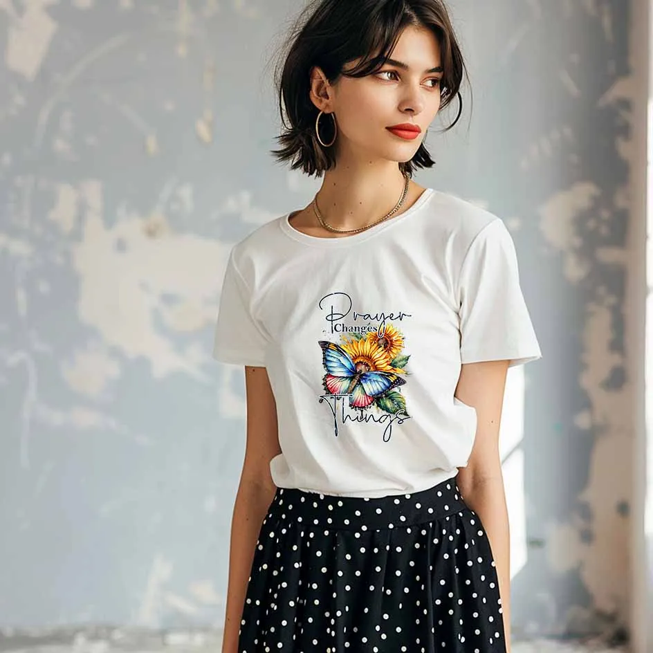 Sunflower graphic Butterfly motif Religious illustration heat transfer sticker for clothes Colorful Creations DIY Craft