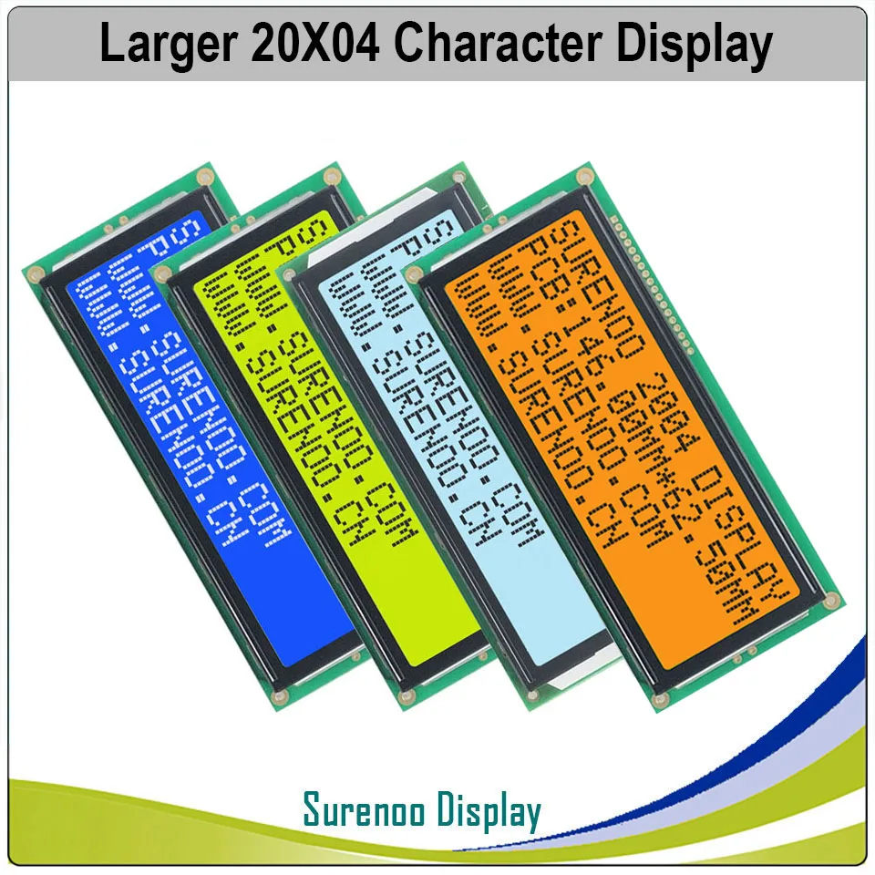 Surenoo Larger 204 20X4 2004 Character LCD Module Display Screen LCM Blue Yellow Green FSTN White LED Backlight English Japanese