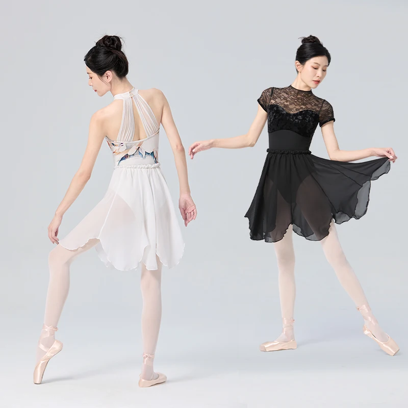 Ballet Dance Skirt for Women Adults Teen Lyrical White Black Petal-shaped Chiffon Skirt Ballerina Dance Practice Skirts