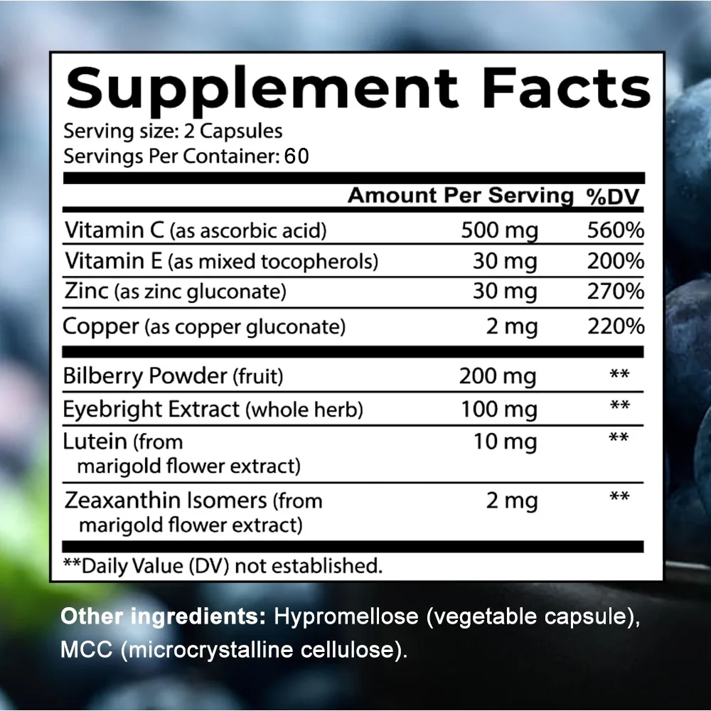Complete Vision Health Formula with Bilberry, Eyebright and Marigold - Supports Eye Health and Vision, Non-GMO