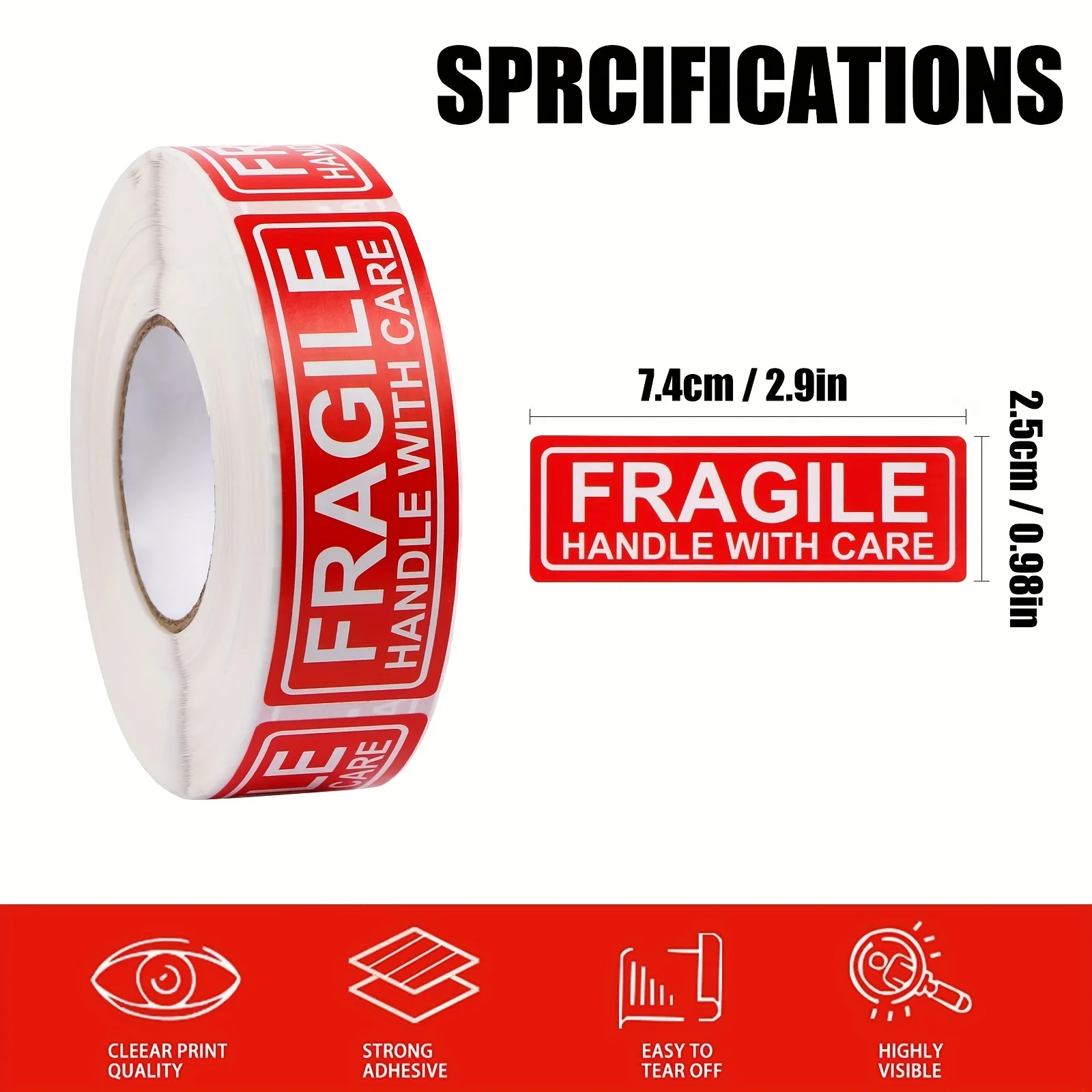 300 labels, 1 roll, 1x3 inches face upFragile self-adhesive labelsFragile DisposalCareful WarningStickersShipping StickersPerman
