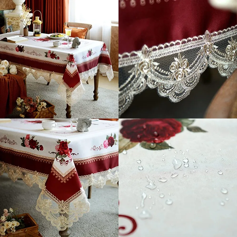 

Lace Embroidered Table Cloth, Rectangular Farmhouse TableCover, Classic Oblong Antique Flower Decor Macrame Tablecloth,Rectangl