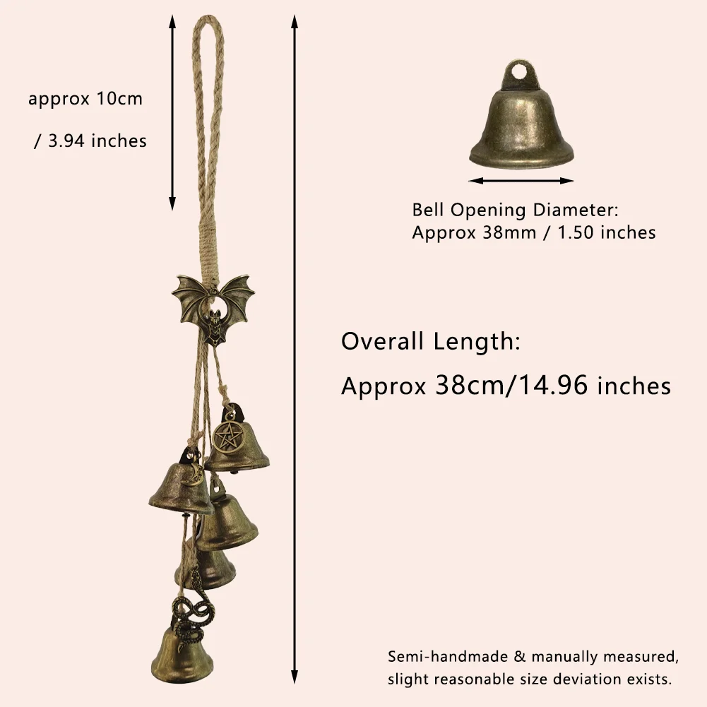 Vintage Witch Bells for Door Hanging Gothic Zinc Alloy Wind Chime with Bat Dragon Pentagram Sun Charms Negative Energy Cleansing