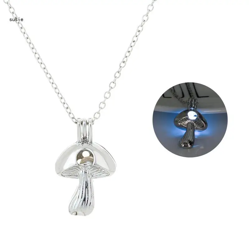 X7YA Mushroom Necklace for Women Girls Luminous Mushroom Pendant Necklace Glow in The Dark Halloween Birthday Jewelry Gift