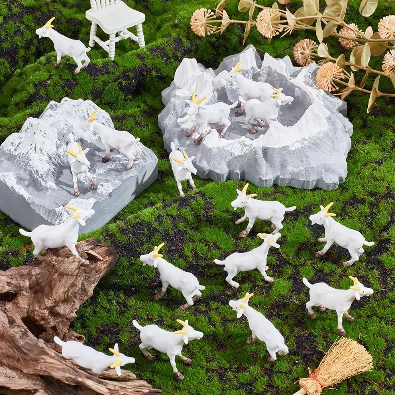 50pcs Mini Plastic White Goat Animals Figurines Simulated Small Lambs Action Models Sheep Figures for Fairy Garden Miniatures