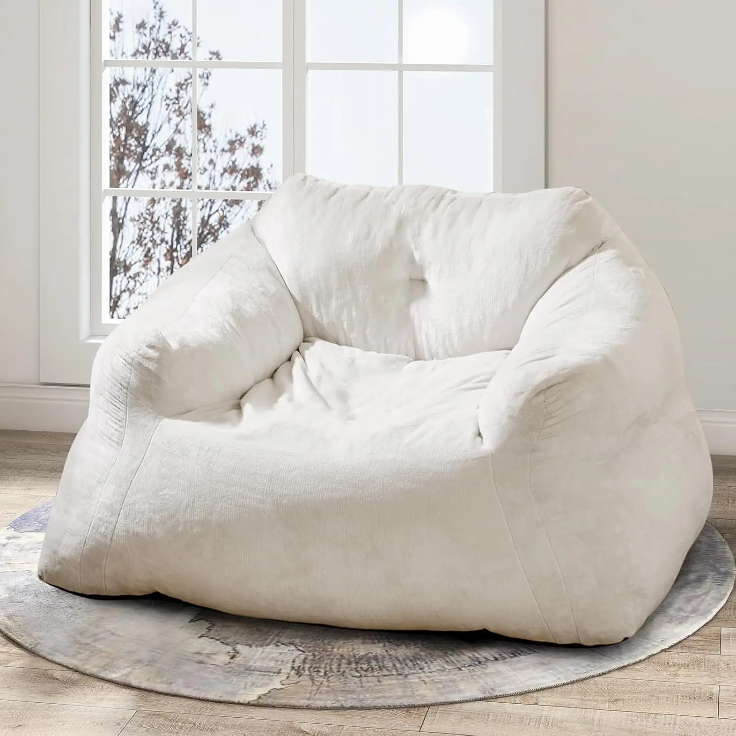 

Giant Velvet Bean Bag Chair - Soft Sponge Filling, Non-Slip Base, Lazy Floor Sofa for Home (Beige)