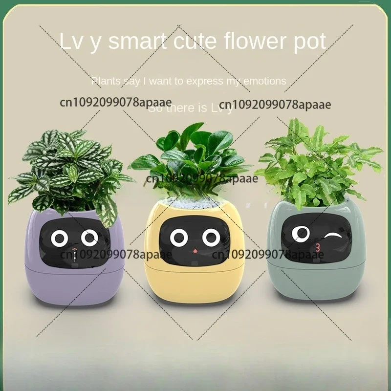 Intelligent Potted Ivy Desktop Green Plant Intelligent Cute Pet interaction Flower Pot Cartoon Expression Plant Emotions English