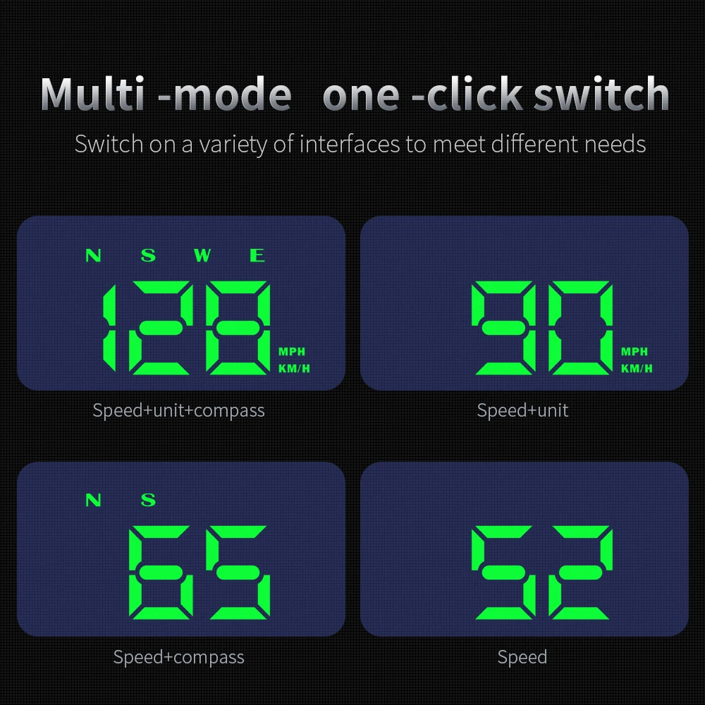 HUD GPS شاشة عرض علوية للسيارة عداد السرعة الرقمي الخط الأخضر بوصلة الوقت السرعة الزائدة تحذير الزجاج الأمامي لجميع المركبات.
