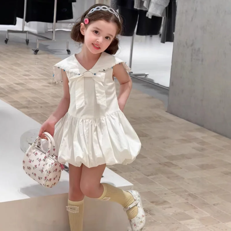 

Children's clothing, girls' dress, college style bow dress, tulip skirt2026New summer children's clothing collection